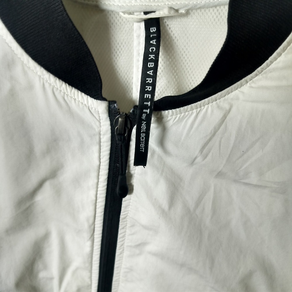 BLACKBARRETT by Neil Barrett Mens White Bomber Jacket Black Ribbed Trim Full Zip - Picture 3 of 11